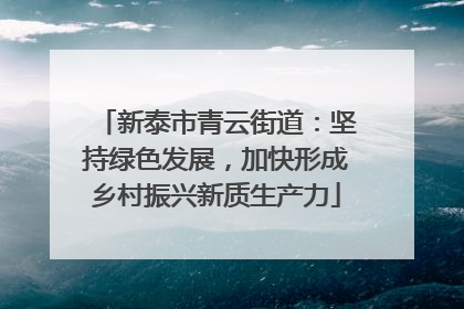 新泰市青云街道：坚持绿色发展，加快形成乡村振兴新质生产力